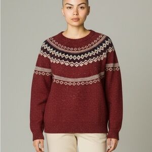 Weatherproof Vintage Chili Red Fair Isle Sweater Womens L Cozy Nordic Knit Cabin